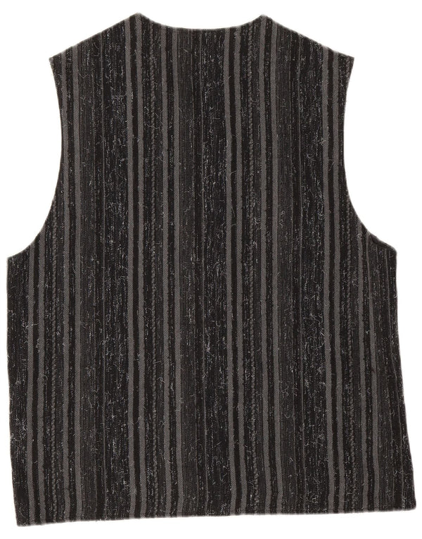 Vintage Mens Waistcoat Medium Black Striped Polyester