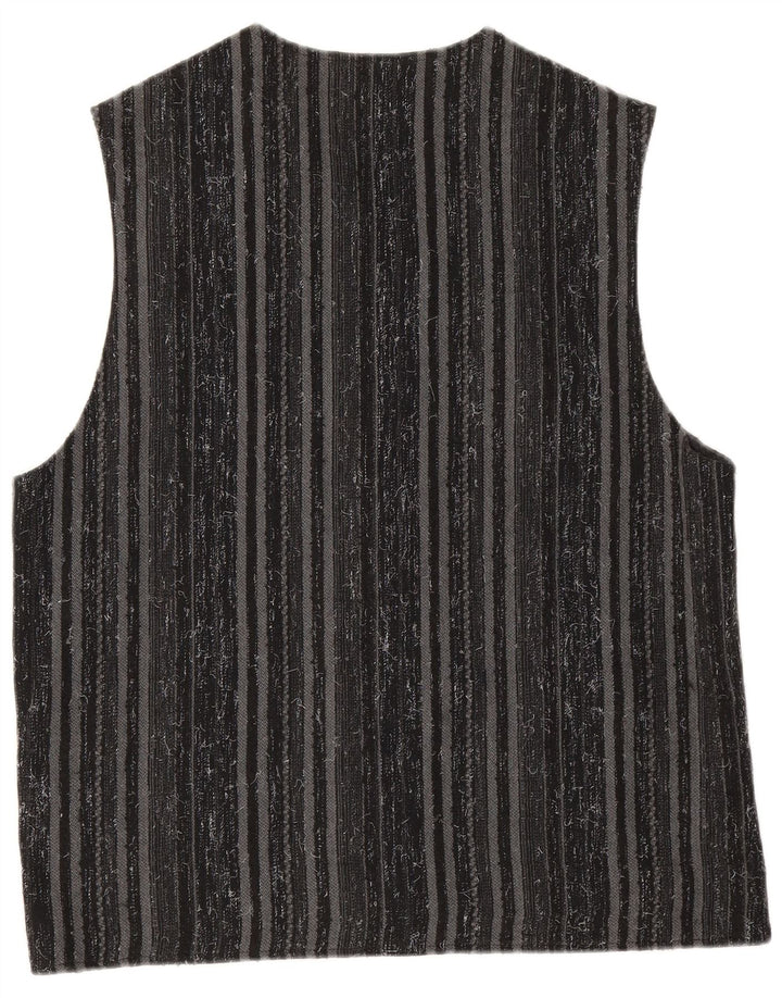 Vintage Mens Waistcoat Medium Black Striped Polyester