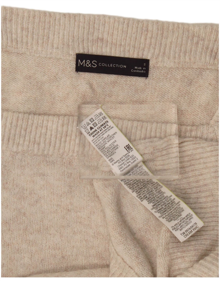Marks & Spencer Womens Boat Neck Jumper Sweater UK 10 Small Beige Polyester