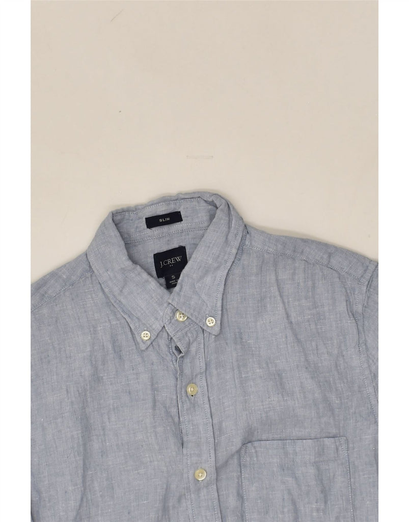 J. CREW Mens Slim Short Sleeve Shirt Small Blue Linen | Vintage J. Crew | Thrift | Second-Hand J. Crew | Used Clothing | Messina Hembry 