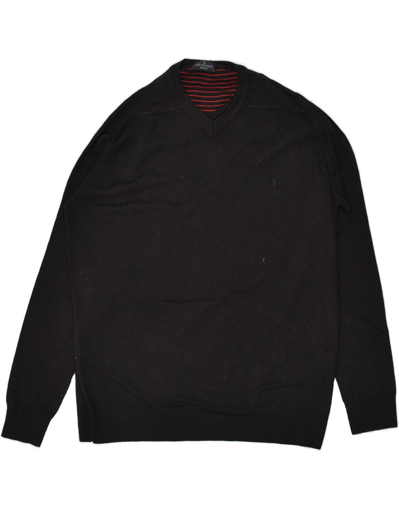 TRUSSARDI JEANS Mens V-Neck Jumper Sweater Large Black Wool | Vintage Trussardi Jeans | Thrift | Second-Hand Trussardi Jeans | Used Clothing | Messina Hembry 