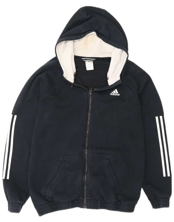 Adidas Mens Zip Hoodie Sweater UK 42/44 Large Navy Blue Cotton