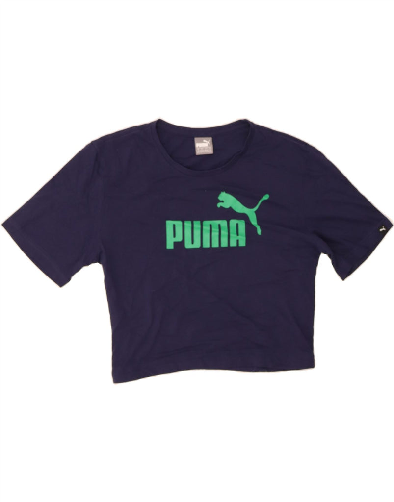 PUMA Womens Crop Graphic T-Shirt Top UK 14 Medium Navy Blue Vintage Puma and Second-Hand Puma from Messina Hembry 