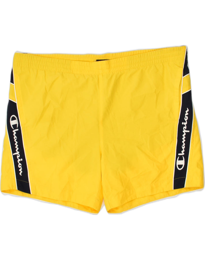 CHAMPION Mens Sport Shorts XL Yellow Colourblock Polyester | Vintage Champion | Thrift | Second-Hand Champion | Used Clothing | Messina Hembry 