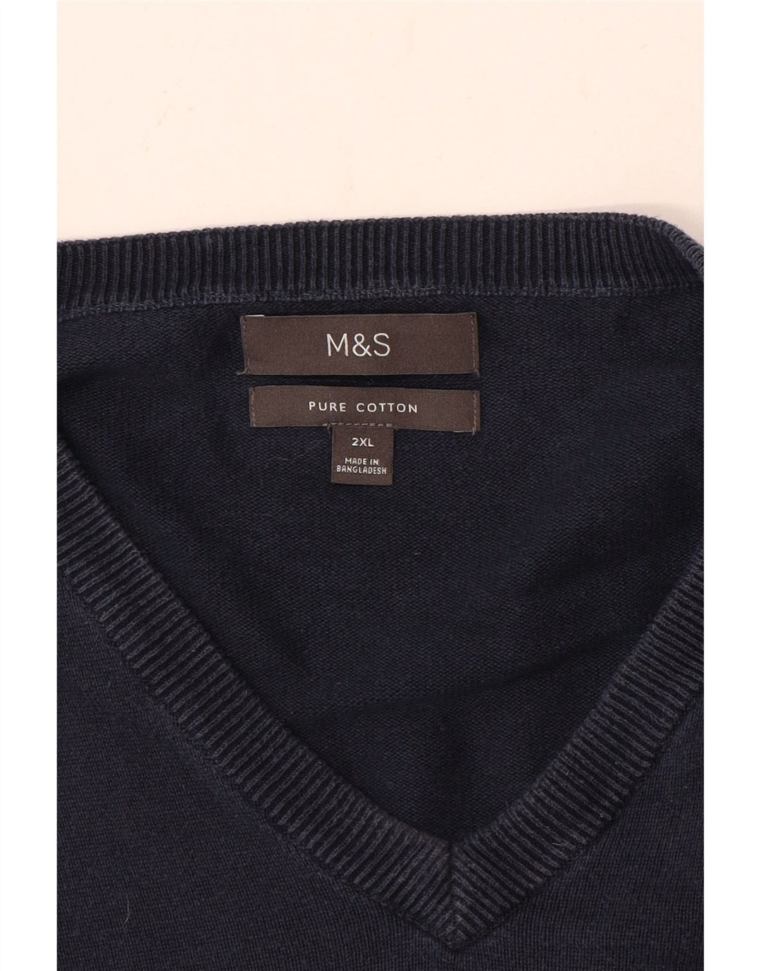 Marks & Spencer Mens V-Neck Jumper Sweater 2XL Navy Blue Cotton