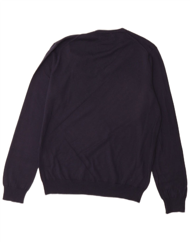 Zara Mens V-Neck Jumper Sweater Large Navy Blue Cotton