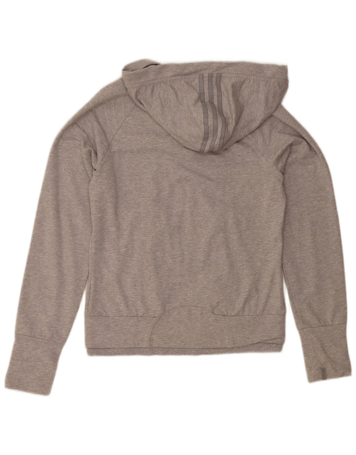 Adidas Womens Zip Hoodie Sweater UK 12 Medium Grey Flecked Cotton