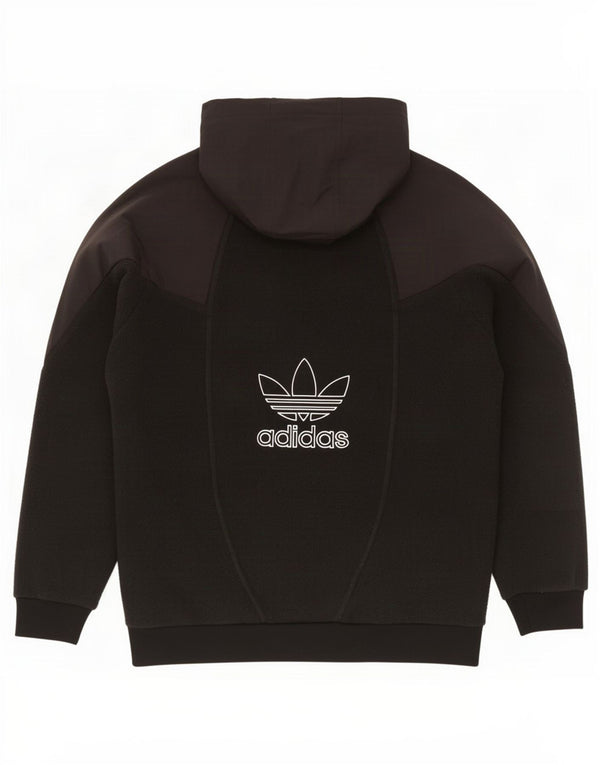 Adidas Mens Graphic Hooded Fleece Jumper Medium Black Colourblock Polyester
