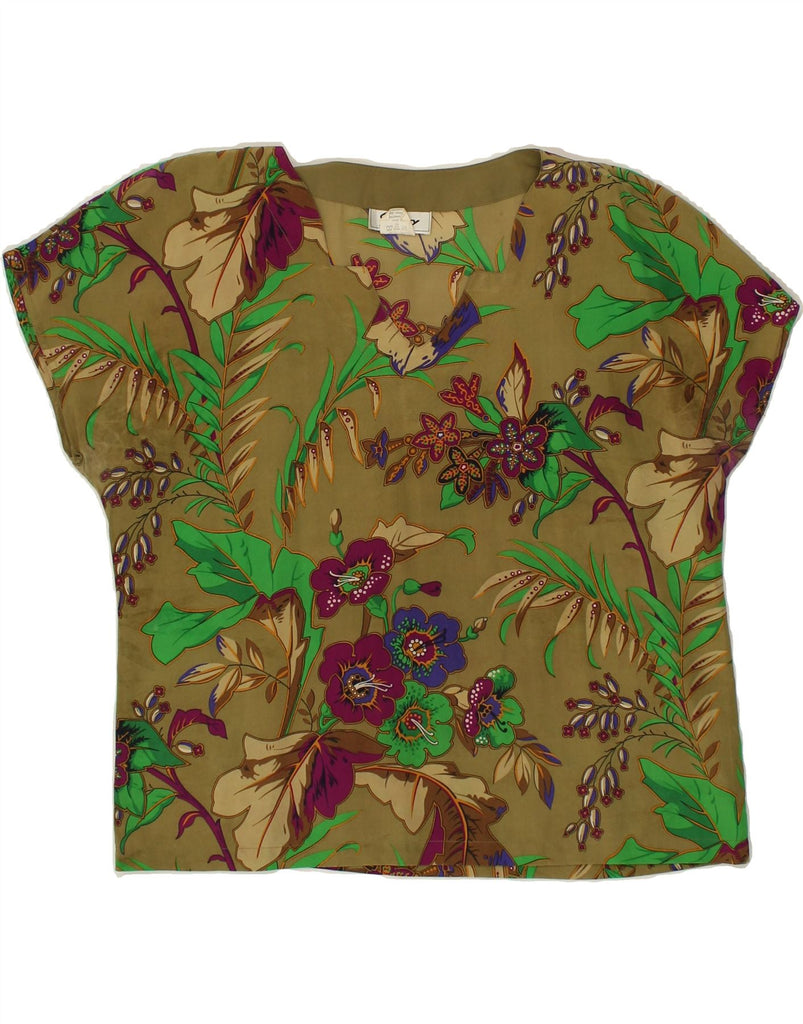 GENNY Womens Sleeveless Blouse Top UK 14 Large Green Floral Silk | Vintage Genny | Thrift | Second-Hand Genny | Used Clothing | Messina Hembry 