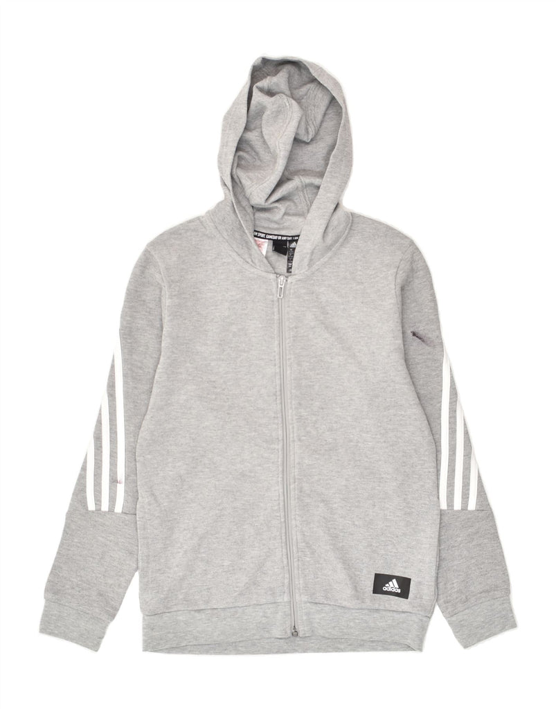 ADIDAS Boys Zip Hoodie Sweater 11-12 Years Grey Cotton | Vintage Adidas | Thrift | Second-Hand Adidas | Used Clothing | Messina Hembry 