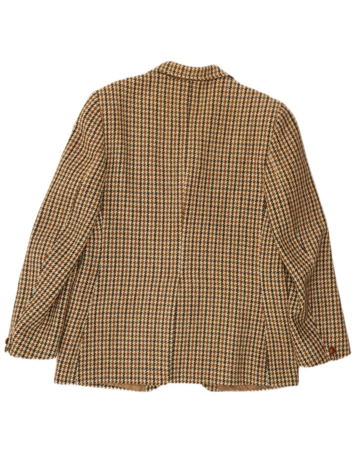 Harris Tweed Mens 3 Button Blazer Jacket UK 36 Small Green Houndstooth Wool