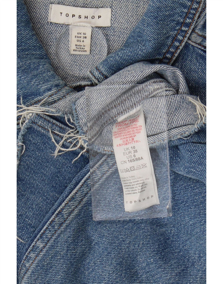 Topshop Womens Crop Oversized Denim Jacket UK 10 Small Blue Cotton