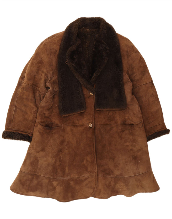 Vintage Womens Loose Fit Shearling Coat IT 44 Medium Brown Shearling Winter