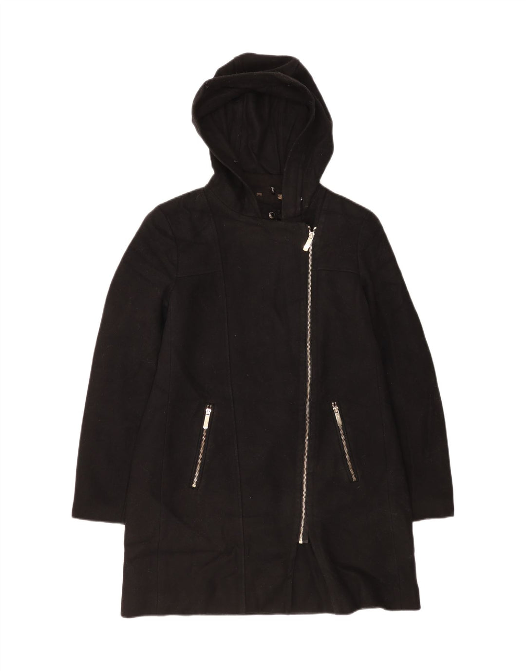 Calvin Klein Womens Hooded Overcoat UK 16 Large Black Wool