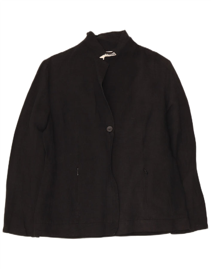 PIERRE CARDIN Womens 1 Button Blazer Jacket UK 12 Medium Black Linen