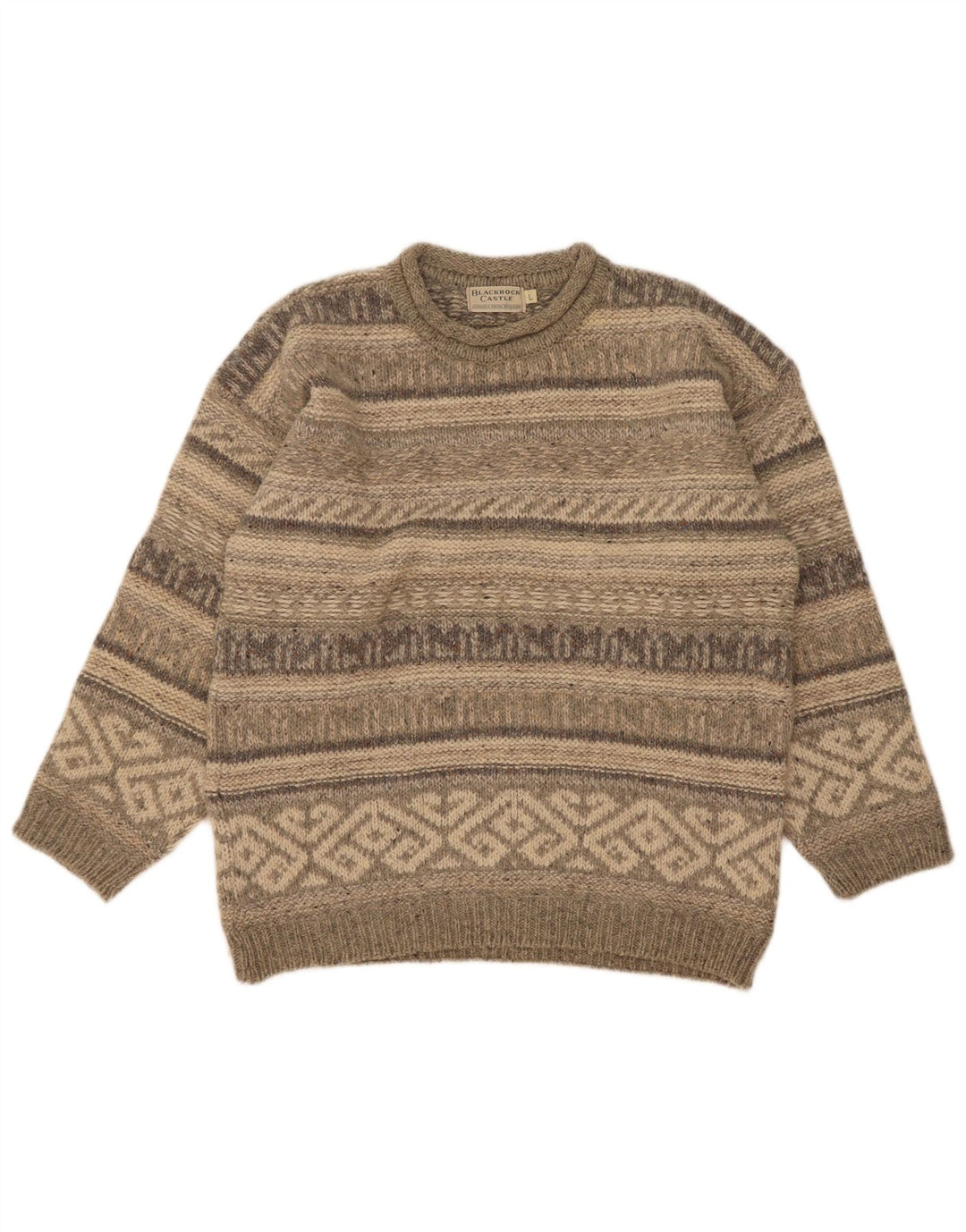 Vintage Mens Turtle Neck Jumper Sweater Large Grey Fair Isle Wool