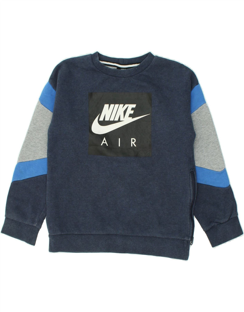 NIKE Boys Graphic Sweatshirt Jumper 10-11 Years Medium Navy Blue | Vintage Nike | Thrift | Second-Hand Nike | Used Clothing | Messina Hembry 