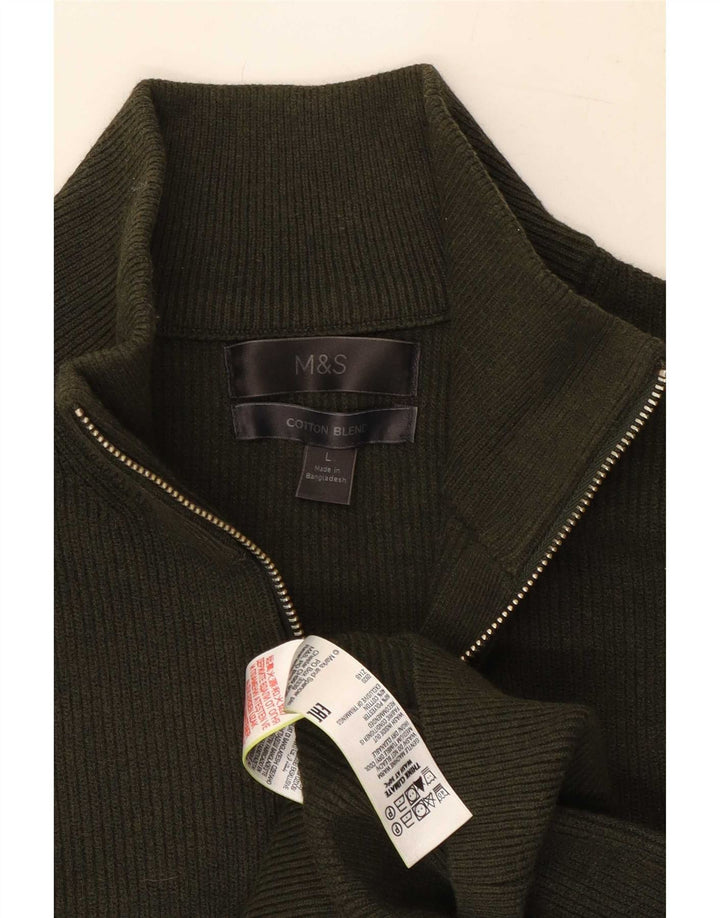 Marks & Spencer Mens Zip Neck Jumper Sweater Large Khaki Polyester