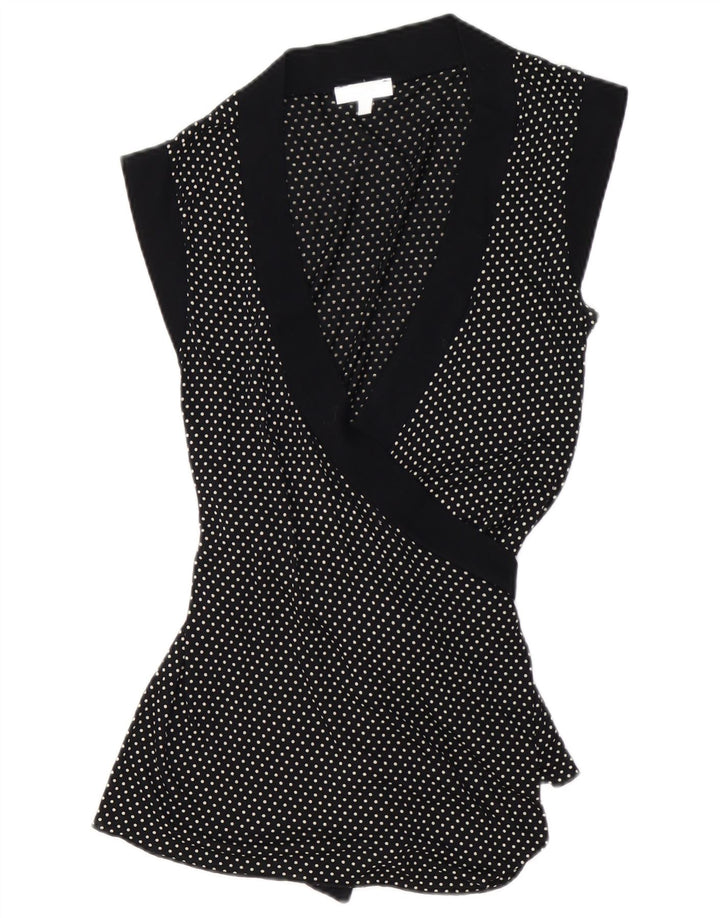 KOOKAI Womens Wrap Sleeveless Cardigan Top US 3 Small Black Polka Dot