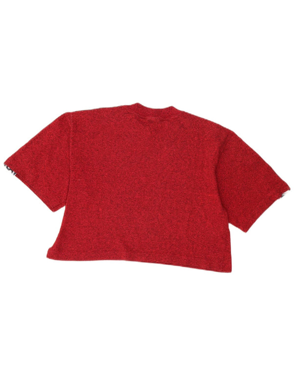 Asics Womens Crop Graphic T-Shirt Top UK 14 Large Red Colourblock