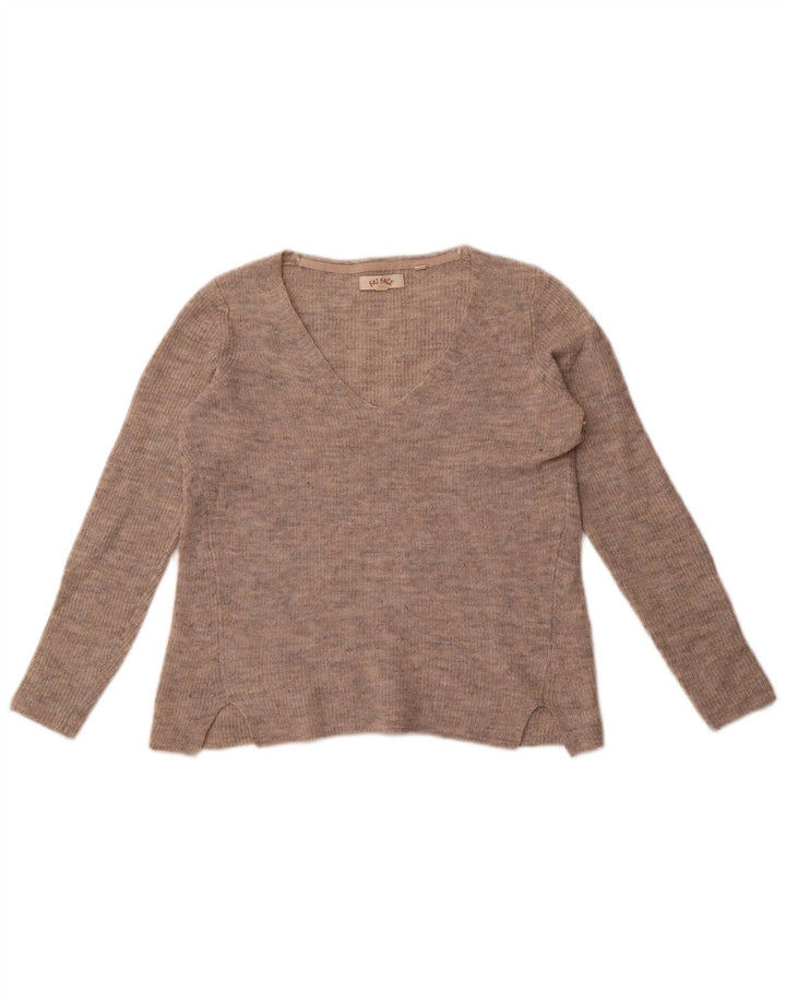 Fat Face Womens V-Neck Jumper Sweater UK 8 Small Beige Nylon