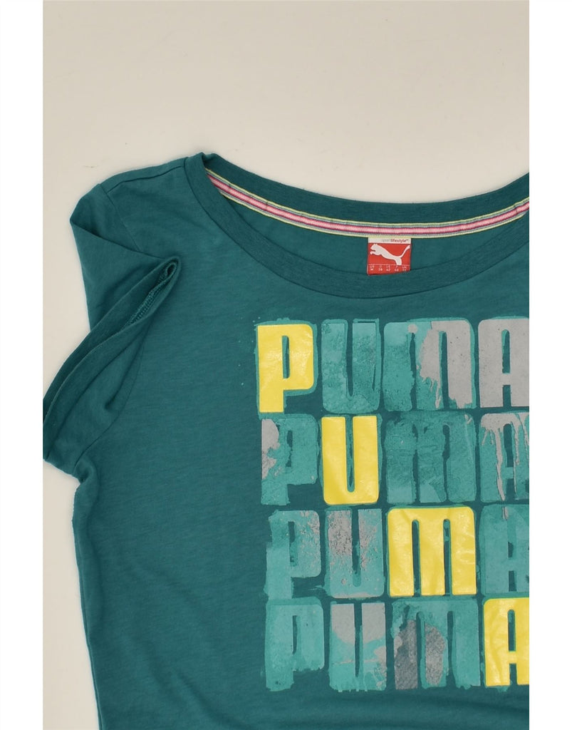 PUMA Womens Graphic T-Shirt Top UK 12 Medium Blue | Vintage Puma | Thrift | Second-Hand Puma | Used Clothing | Messina Hembry 