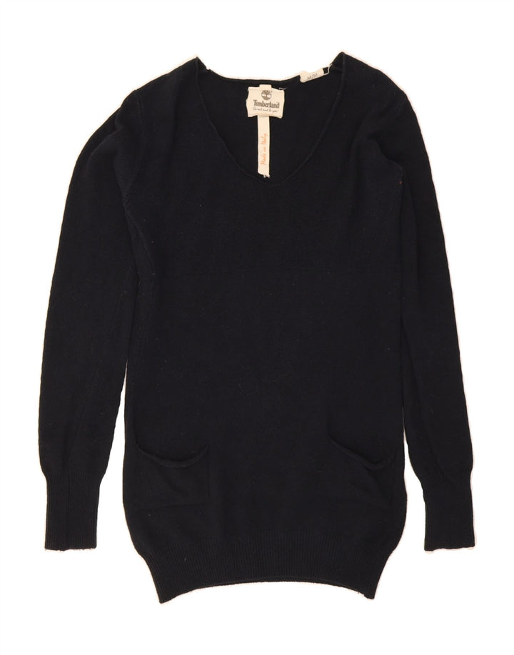 TIMBERLAND Womens Longline V-Neck Jumper Sweater UK 14 Medium Navy Blue Vintage Timberland and Second-Hand Timberland from Messina Hembry 
