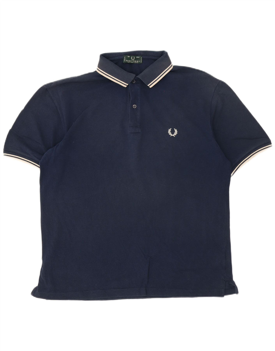 Fred Perry Mens Polo Shirt Large Navy Blue Striped Cotton