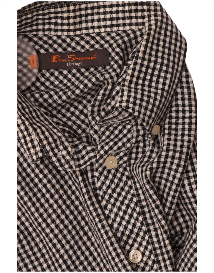 BEN SHERMAN Mens Heritage Shirt Medium Black Gingham Cotton