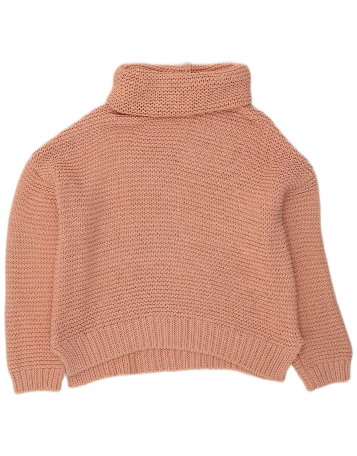 Zara Womens Oversized Roll Neck Jumper Sweater UK 10 Small Pink Cotton