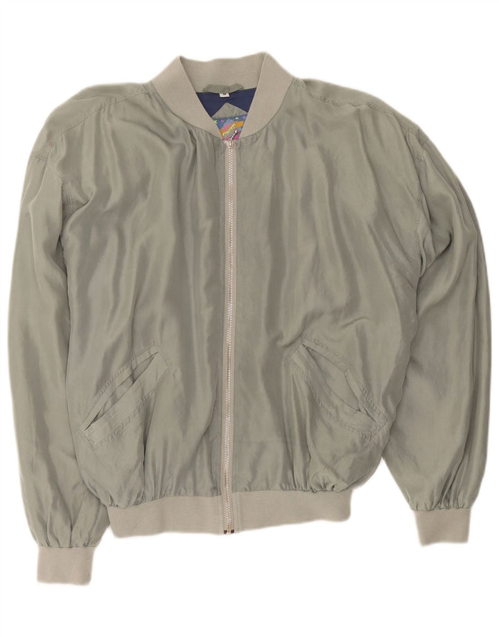 Manhattan Mens Bomber Jacket UK 38 Medium Grey Silk