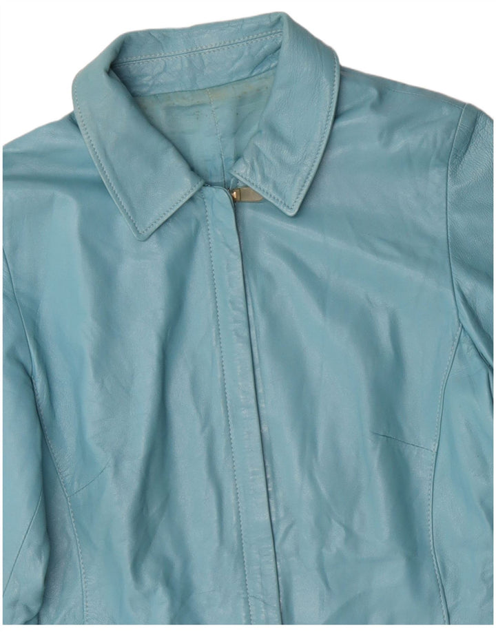 VINTAGE Womens Leather Jacket UK 14 Medium Blue Leather