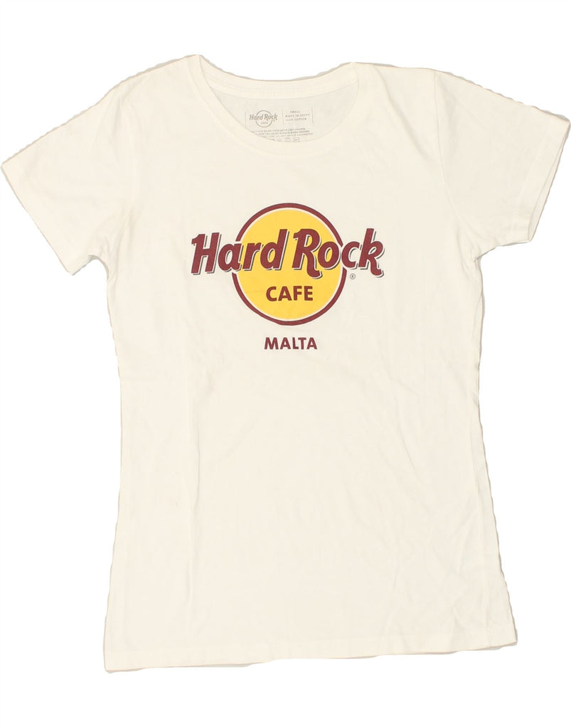 HARD ROCK CAFE Womens Malta Graphic T-Shirt Top UK 10 Small White Cotton | Vintage Hard Rock Cafe | Thrift | Second-Hand Hard Rock Cafe | Used Clothing | Messina Hembry 