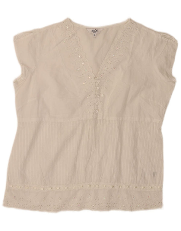 Max & Co. Womens Petite Blouse Top UK 12 Medium White Floral Cotton