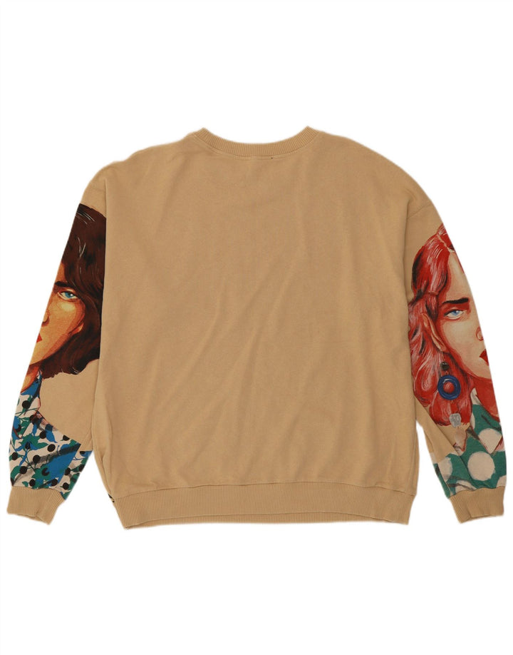 Zara Womens Abstract Pattern Sweatshirt Jumper UK 16 Large Beige Cotton