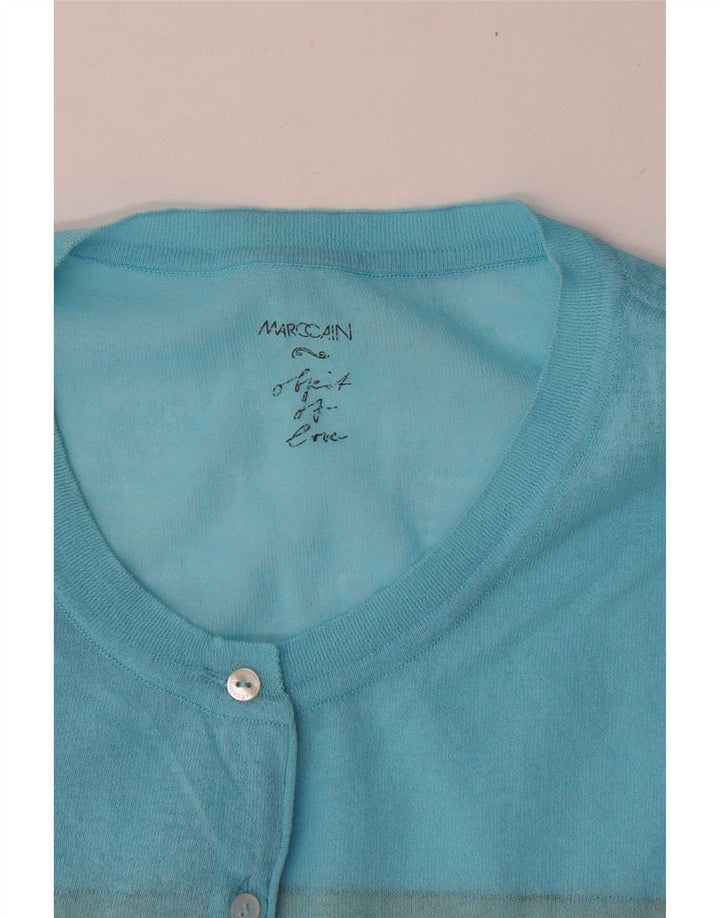 Marccain Womens Crop Cardigan Sweater UK 14 Medium Blue Striped