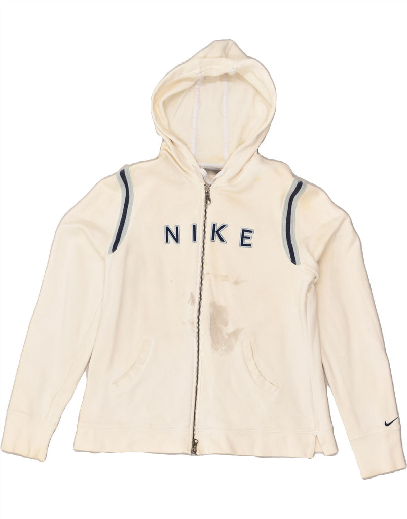 NIKE Girls Graphic Zip Hoodie Sweater 12-13 Years Large White Cotton | Vintage Nike | Thrift | Second-Hand Nike | Used Clothing | Messina Hembry 