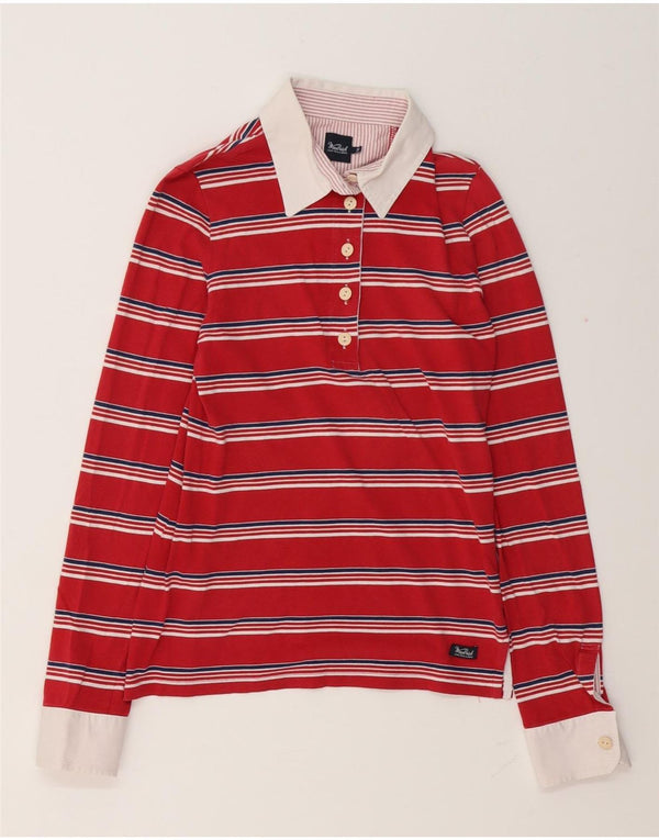 Woolrich Womens Long Sleeve Rugby Polo Shirt UK 12 Medium Red Striped