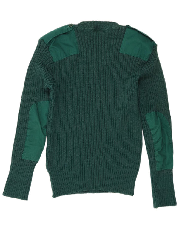 Vintage Mens Military V-Neck Jumper Sweater Medium Green New Wool
