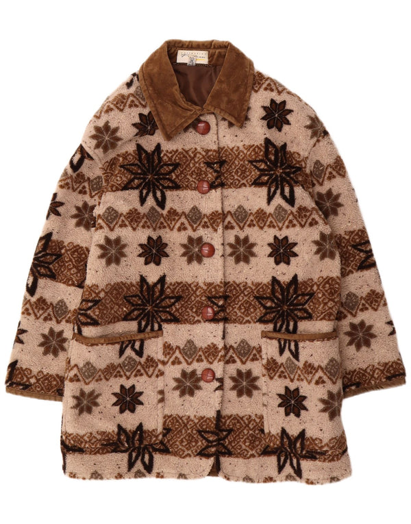 VINTAGE Womens Oversized Windbreaker Coat UK 10 Small Beige Fair Isle