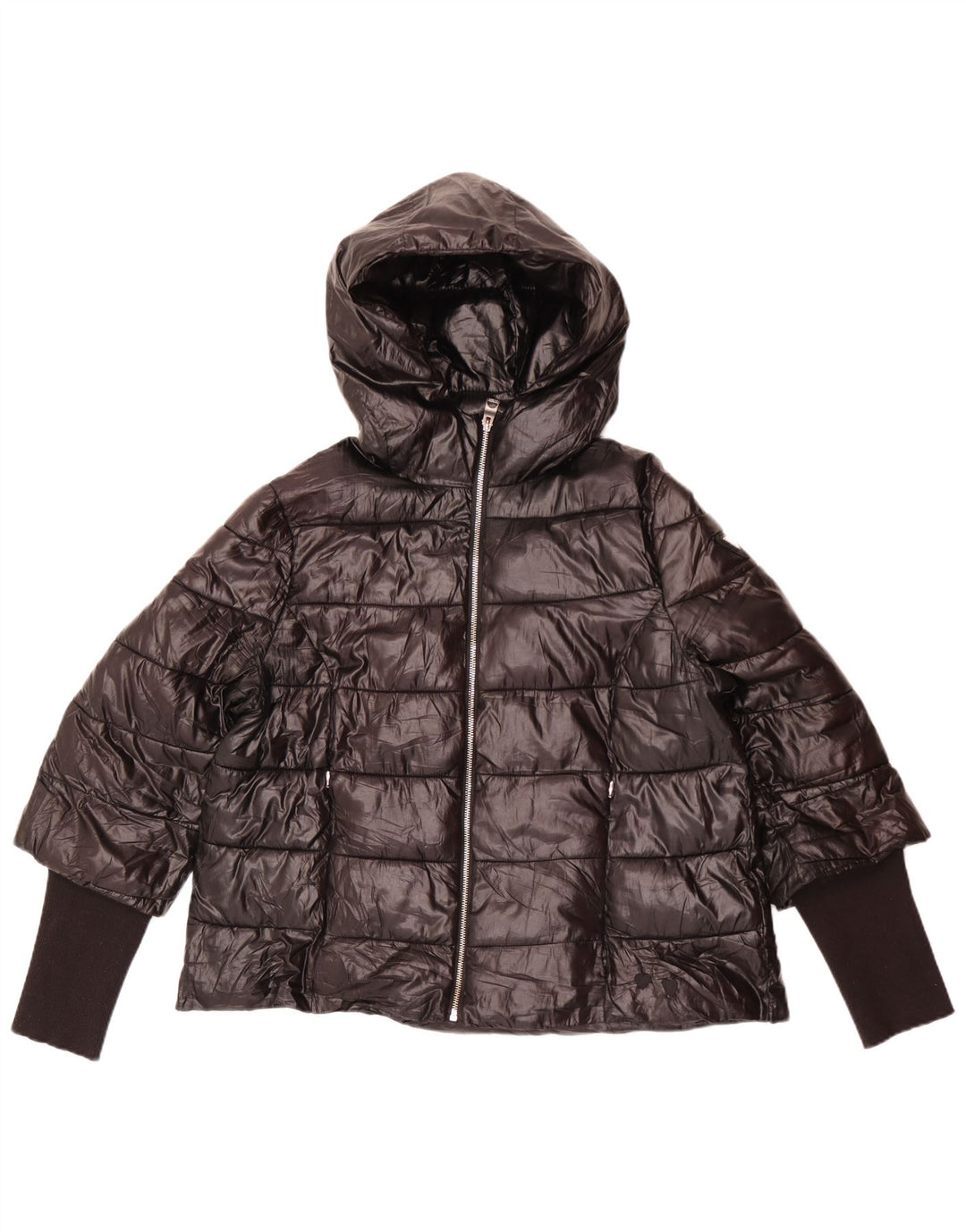 Guess Womens Hooded Padded Jacket UK 14 Large Black Polyester