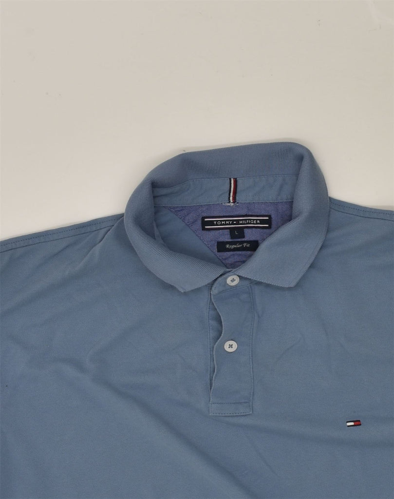 TOMMY HILFIGER Mens Regular Fit Polo Shirt Large Blue Cotton | Vintage Tommy Hilfiger | Thrift | Second-Hand Tommy Hilfiger | Used Clothing | Messina Hembry 