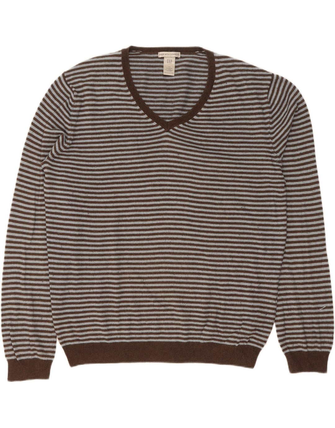Gap Mens V-Neck Jumper Sweater Large Brown Striped Cotton