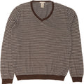 Gap Mens V-Neck Jumper Sweater Large Brown Striped Cotton