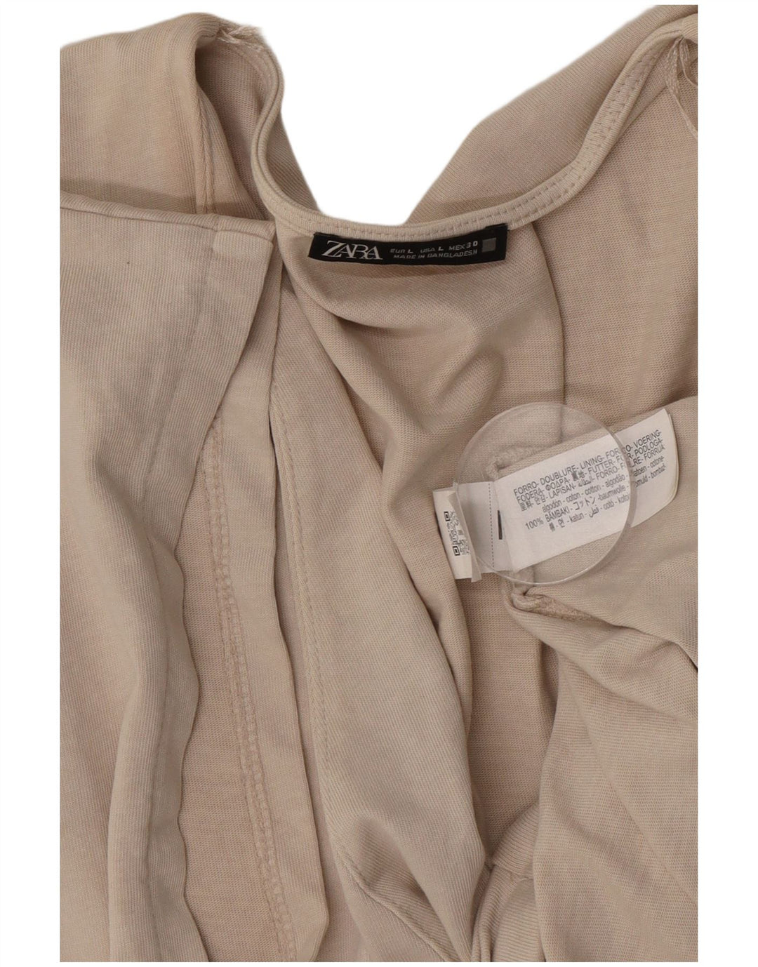 Zara Womens Wrap Blouse Top UK 16 Large Beige Cotton