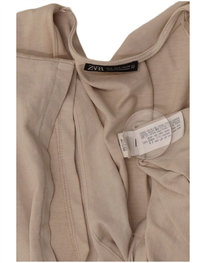 Zara Womens Wrap Blouse Top UK 16 Large Beige Cotton