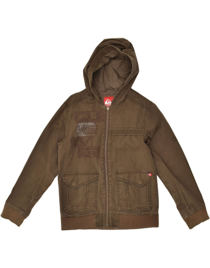 QUIKSILVER Boys Hooded Bomber Jacket 11-12 Years Brown Cotton | Vintage Quiksilver | Thrift | Second-Hand Quiksilver | Used Clothing | Messina Hembry 