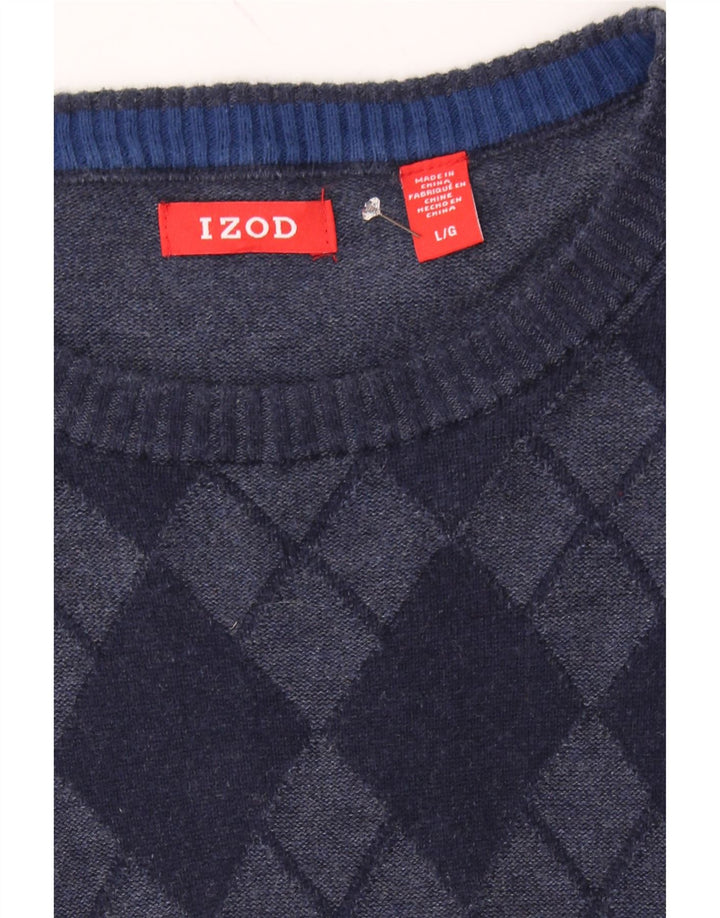 IZOD Mens Crew Neck Jumper Sweater Large Navy Blue Argyle/Diamond Cotton Vintage Izod and Second-Hand Izod from Messina Hembry 