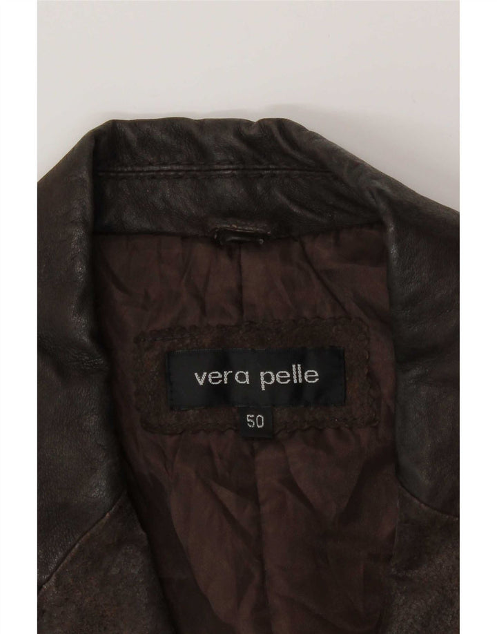 Vintage Mens Leather 3 Button Blazer Jacket IT 50 Large Brown