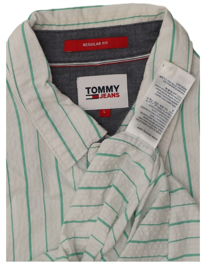 TOMMY HILFIGER Mens Regular Fit Short Sleeve Shirt Large White Striped